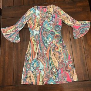 Tommy Hilfiger Jaipur Multicolor Paisley Bell Sleeve Sheath Dress Size 2